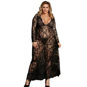 8310 Lace Cover Up Lingerie Plus Size Long Gown Lingerie Floral Lace
